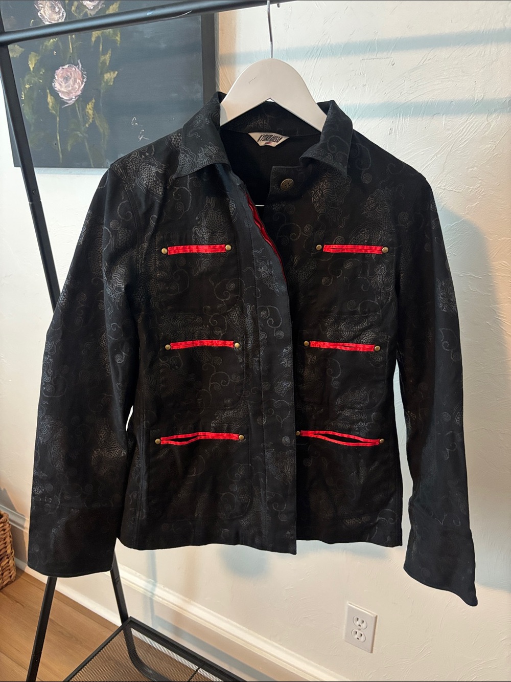 Kyoto Higa Paris - Women's Black Blazer with Dragons and Red Trim Accents